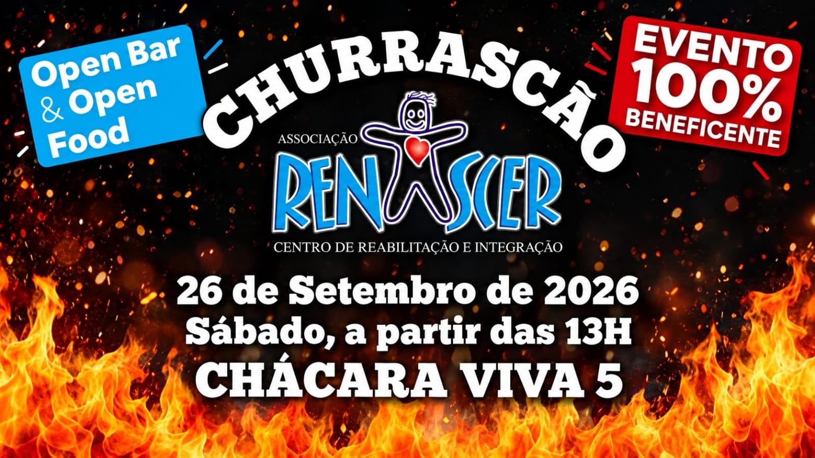Associação Renascer promove mais uma edição do 'Churrascão Solidário' neste sábado